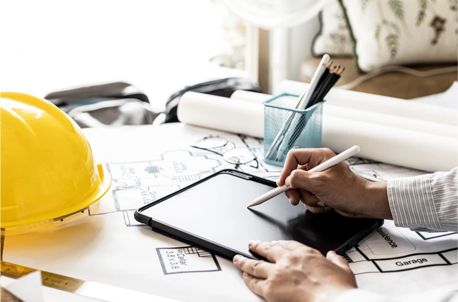 Planos de una construcción con estructuras de acero